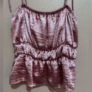 Pink and White Ruched Sleeveless Blouse